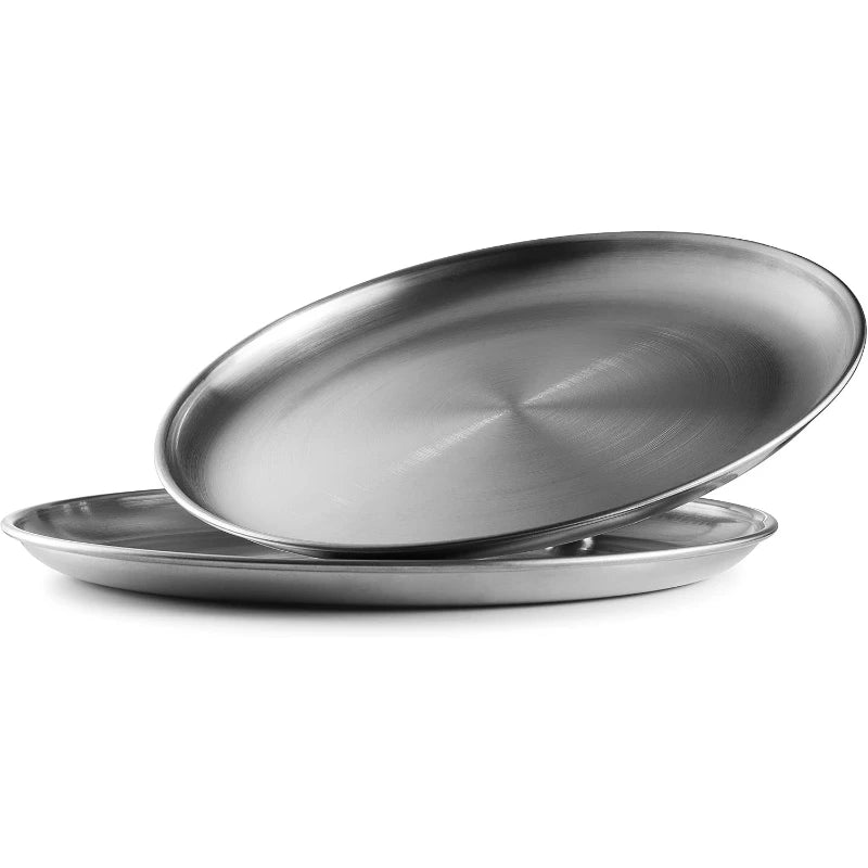 2-Pack 10" Stainless Steel Round Serving Plates – BBQ & Dinner Stainless Steel Plates SPOT Default Title