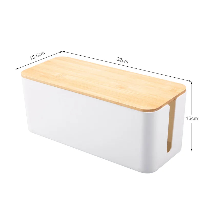 Wooden Cable Storage Box – Dustproof Cord & Charger Organizer Cable Storage Box SPOT M-White