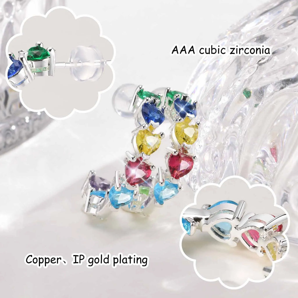 Cubic Zirconia Rainbow Heart Hoop Earrings – 14K Gold Hoop Earrings SPOT