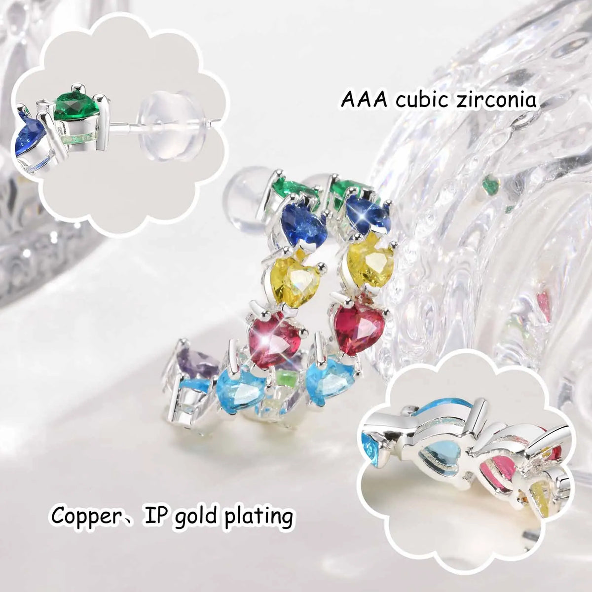Cubic Zirconia Rainbow Heart Hoop Earrings – 14K Gold Hoop Earrings SPOT