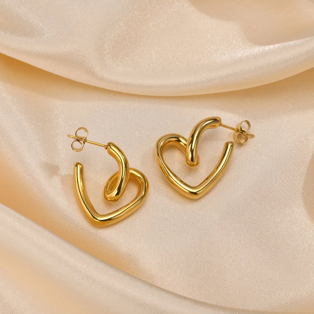 Women's 18K Gold Heart Hoop Earrings – Stainless Steel Hoop Earrings SPOT