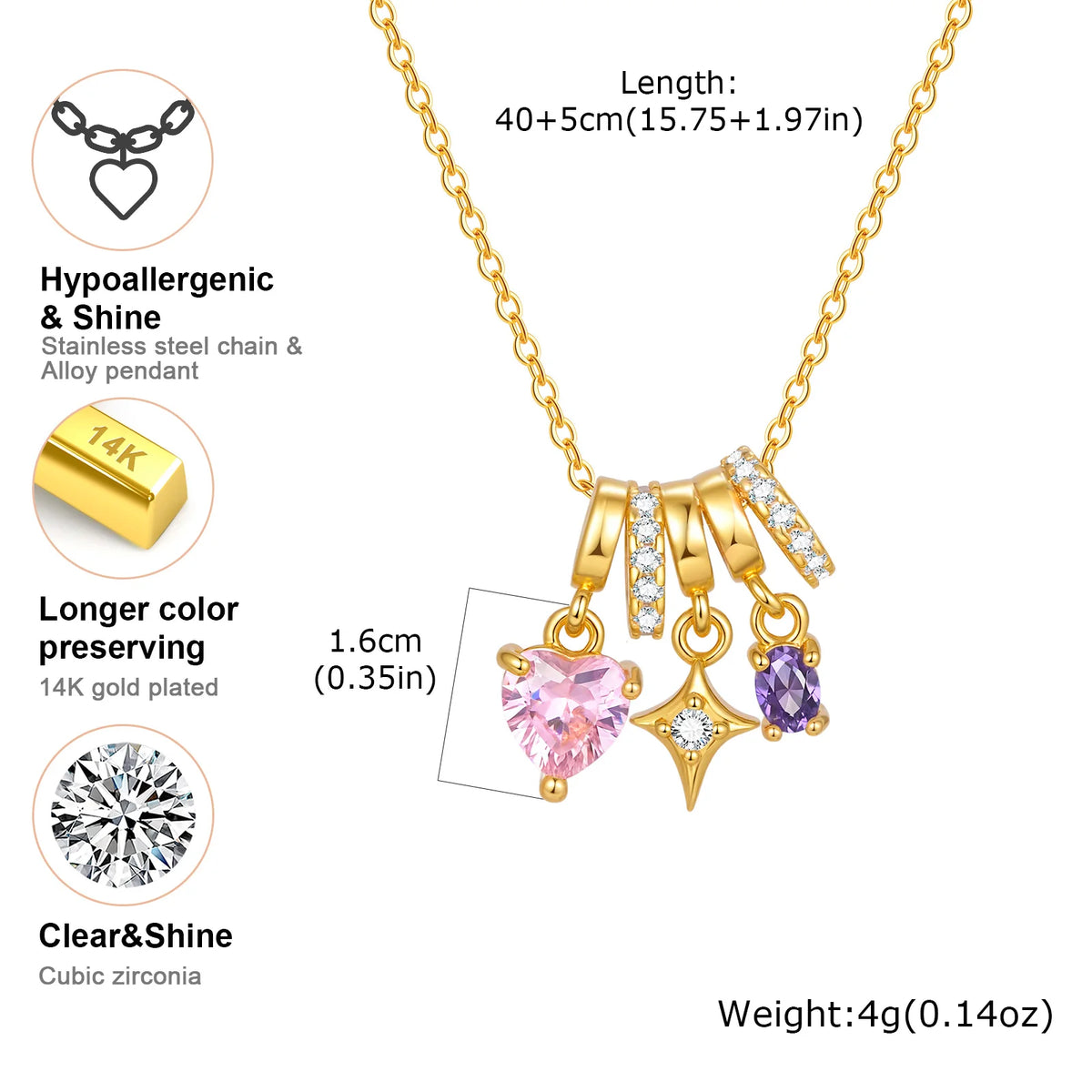 Pink Zirconia Heart Necklace – 18K Gold Plated Dainty Pendant Pendant Necklace SPOT