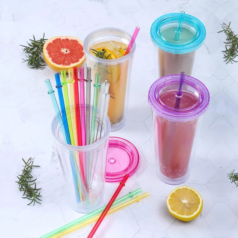 WOOJACK 12-Pack Reusable Tritan Straws & Cleaning Brush Reusable Drinking Straws SPOT