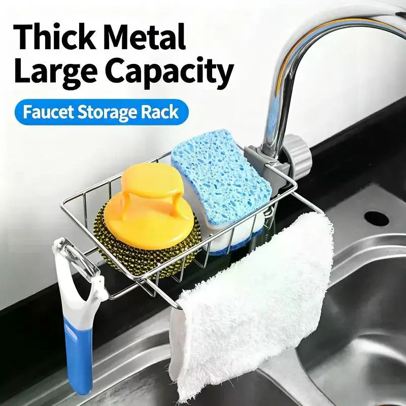 Stainless Steel Faucet Caddy – Sink Sponge & Scrubber Organizer Sink Caddy Organizer SPOT
