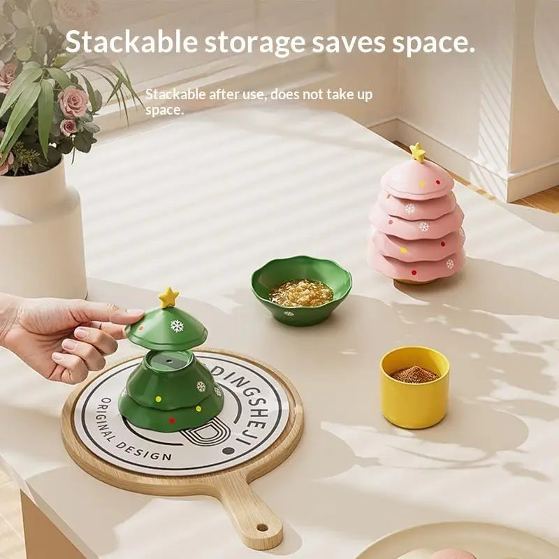 Christmas Tree Stackable Ceramic Dipping Dish Set – 5 Tier Ceramic Dipping Dish Set SPOT