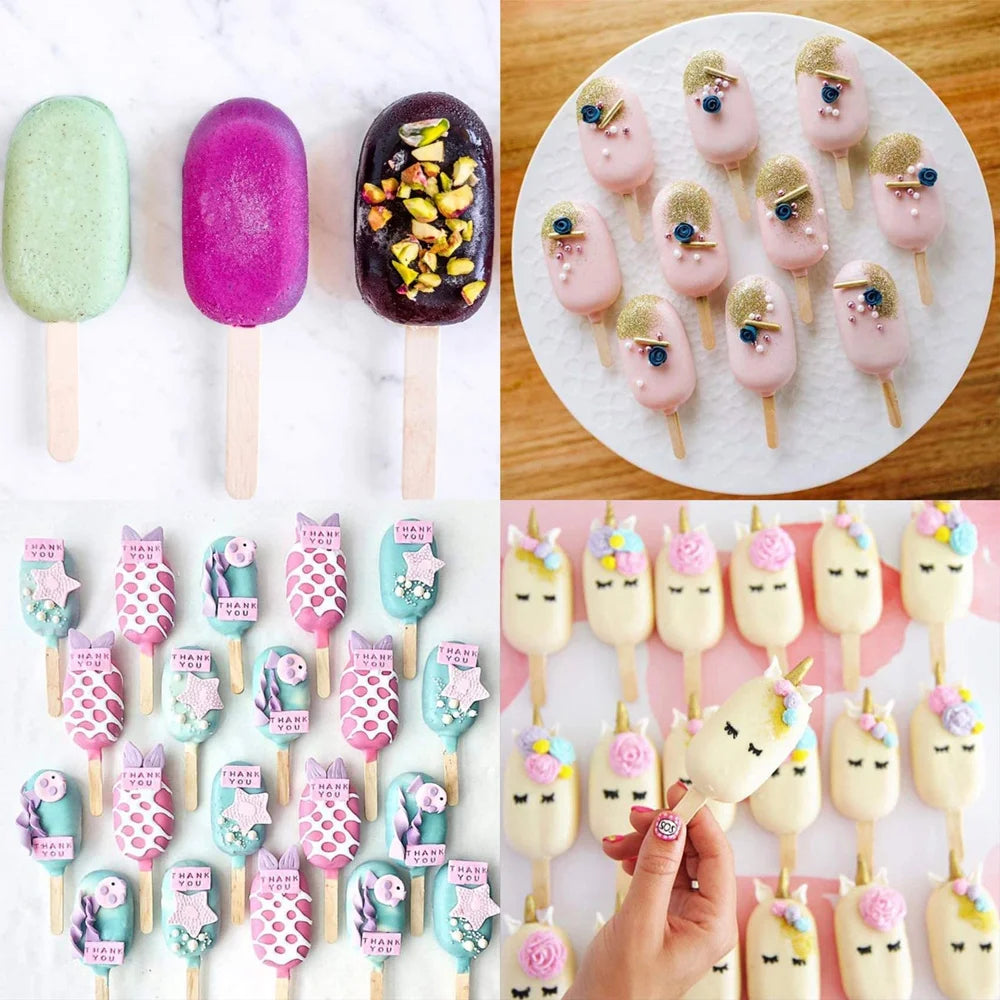 Silicone Popsicle Molds 3-Pack + 50 Wooden Sticks | DIY Ice Pops Popsicle Mold Set SPOT