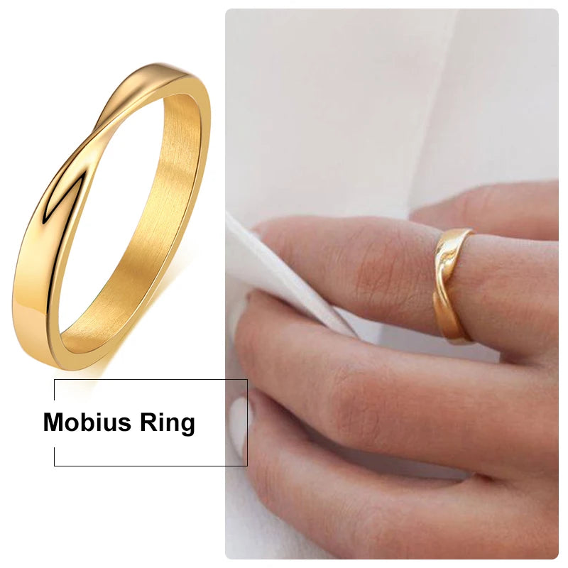 3mm Möbius Twist Ring – Women's 18K Gold Stainless Steel Band Fashion Ring SPOT