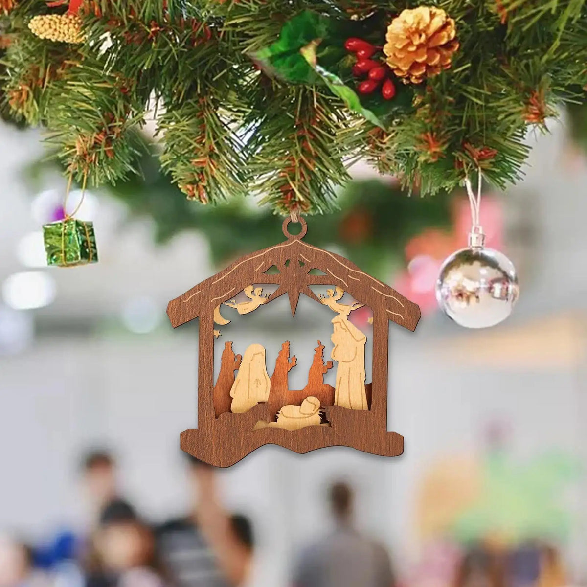 Wooden Christmas Nativity Scene Ornament – Religious Décor Christmas Ornament SPOT Hollow