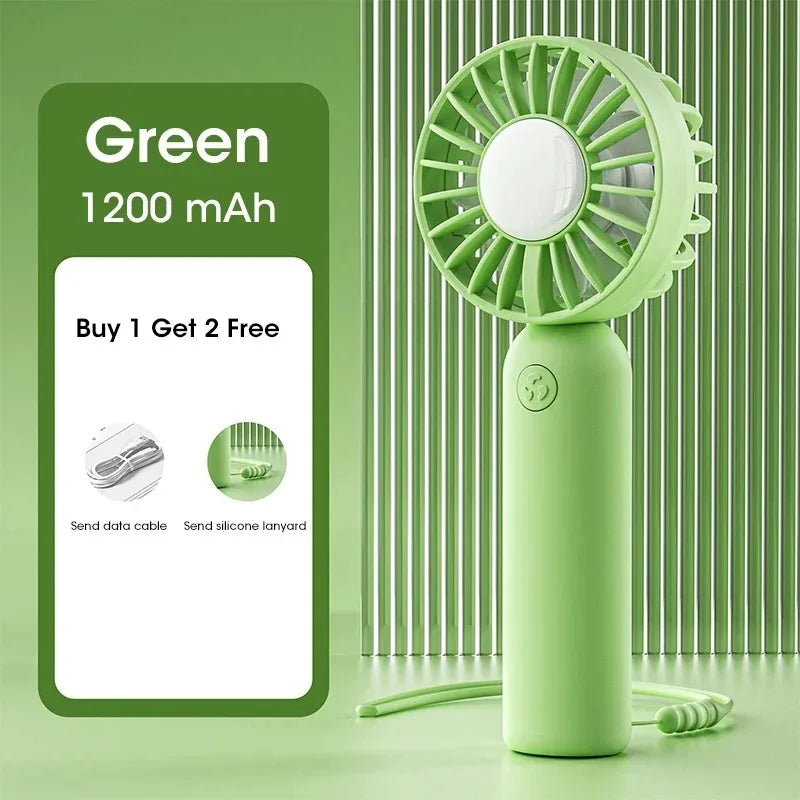 Mini USB Rechargeable Hand Fan – 3-Speed Portable Cooling Portable Hand Fan SPOT Green USB Type-C
