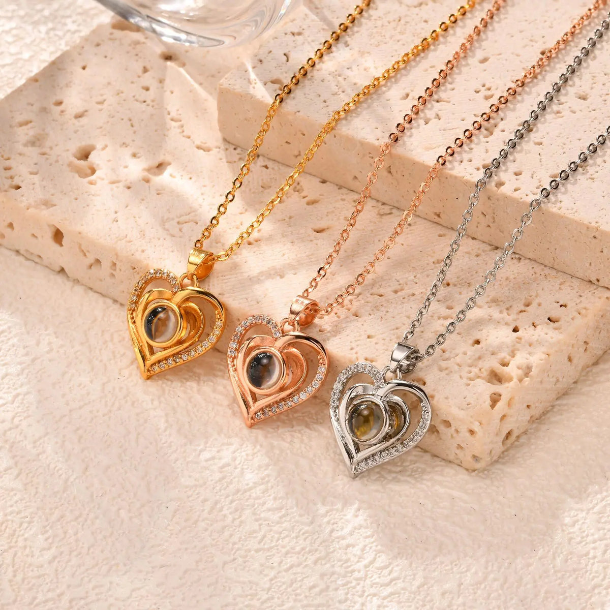 Personalized Heart Photo Necklace | Cubic Zirconia Pendant Custom Photo Necklace SPOT