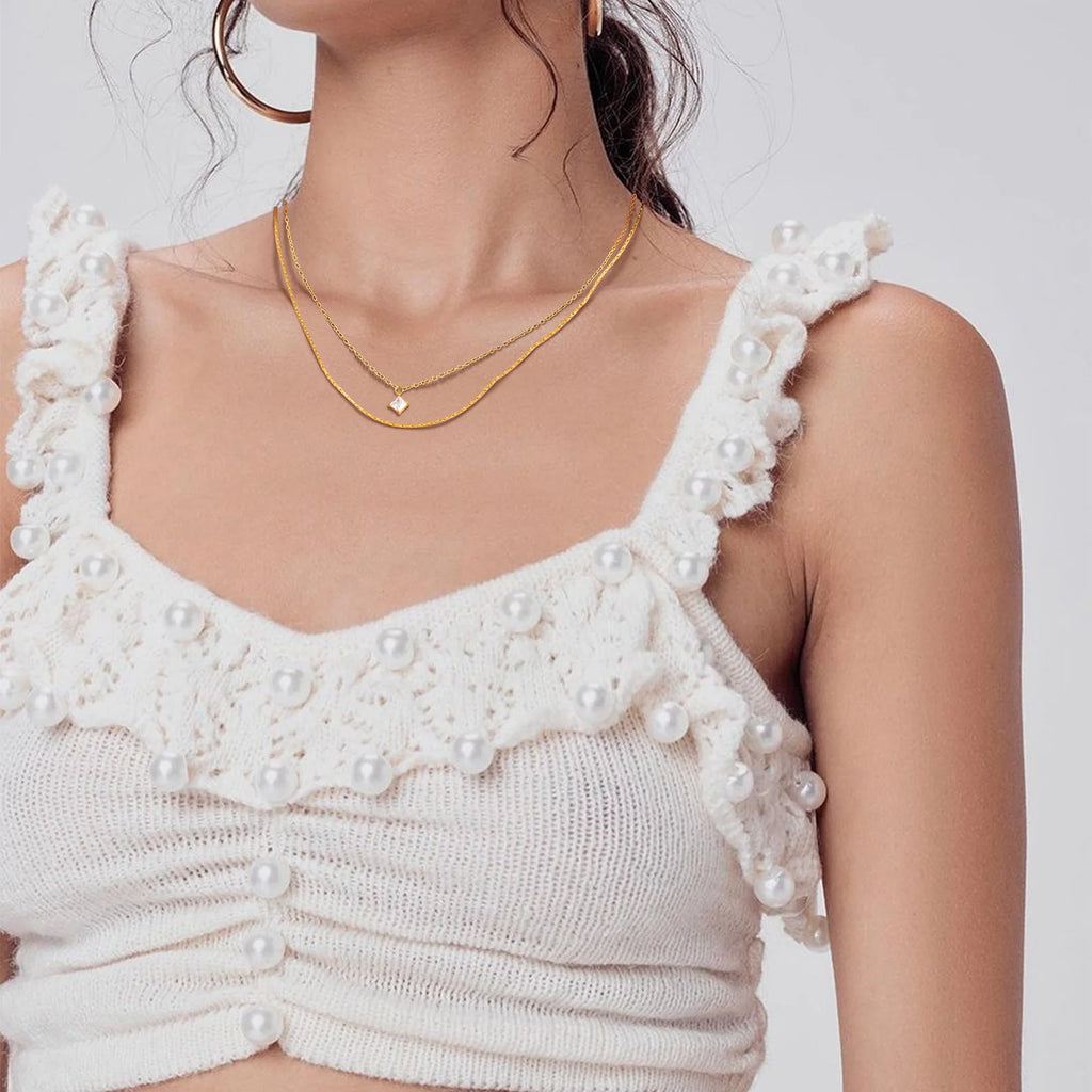 Layered Double Chain Choker – Cubic Zirconia Pendant Necklace Chain Choker Necklace SPOT