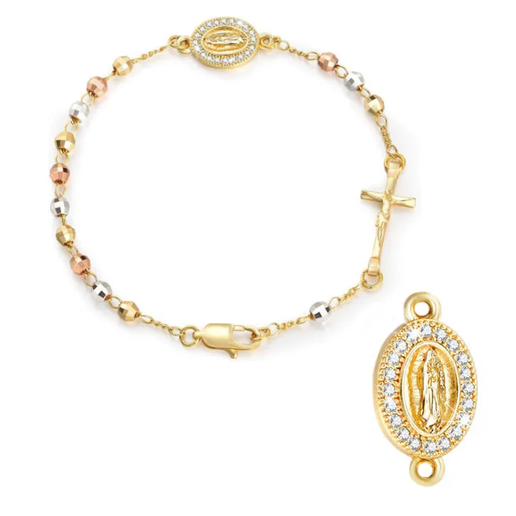 Virgin Mary St Benedict Cross Bracelet – Stainless Steel Religious Beaded Bracelet SPOT PBR-231G