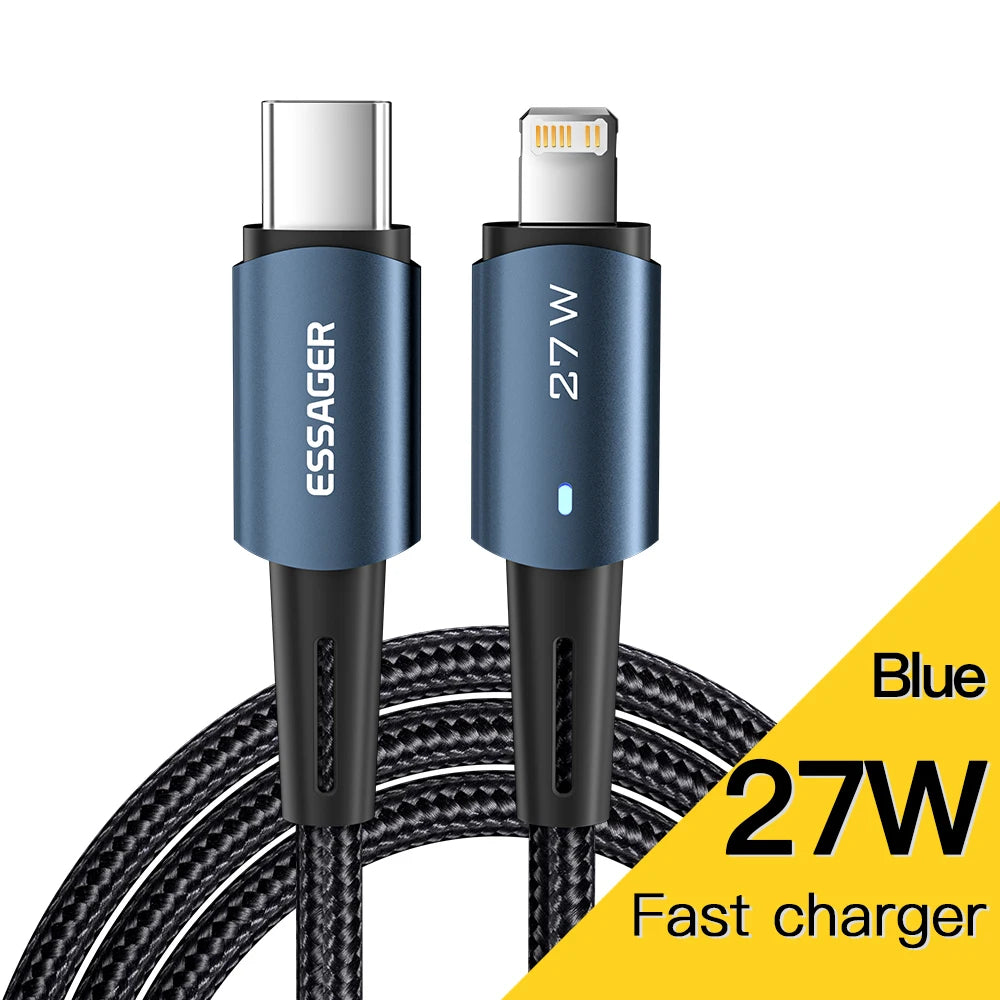 Essager 27W USB-C to Lightning Fast Charging Cable 3A USB Charging Cable SPOT Blue 27W 3m China Mainland