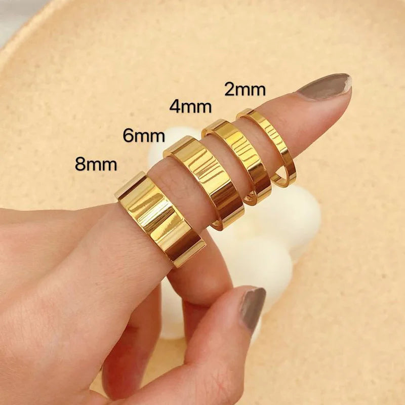 18K Gold Plated Stainless Steel Ring – Plain Wedding Band 2–8mm Wedding Band Ring SPOT