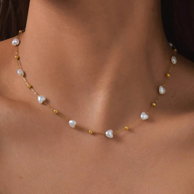Love Heart Pearl Necklace – 18K Gold Plated, Waterproof Gift Pearl Chain Necklace SPOT Default Title
