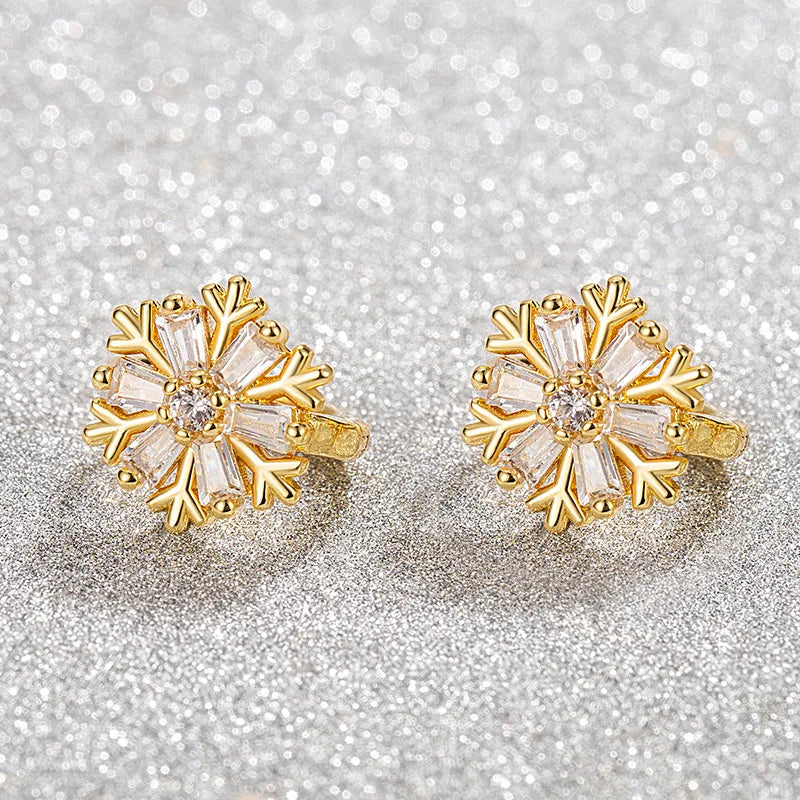 Snowflake Huggie Hoop Earrings – 18K Gold-Plated CZ Jewelry Huggie Hoop Earrings SPOT