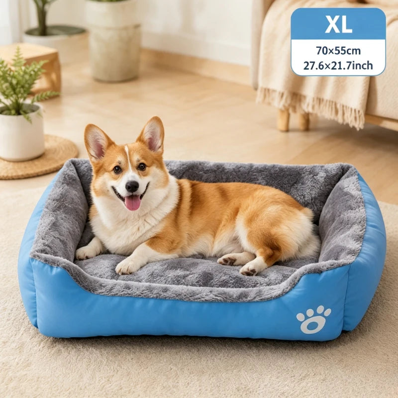 Soft Square Dog Sofa Bed – Warm Washable Pet Cushion Pet Sofa Bed SPOT Blue-70x55cm