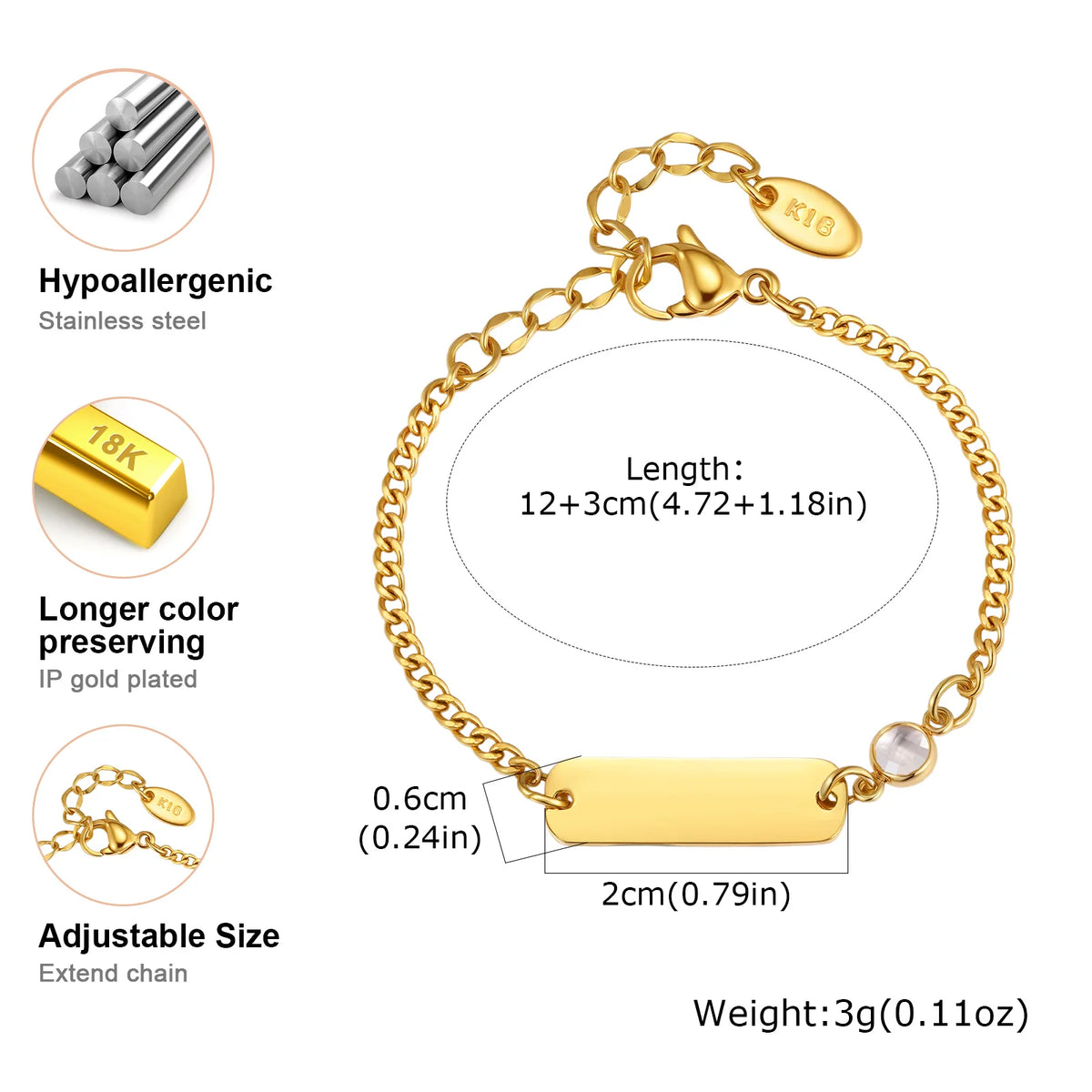 Personalized Name Baby Bracelet – 18K Gold Charm Toddler Gift Personalized Baby Bracelet SPOT