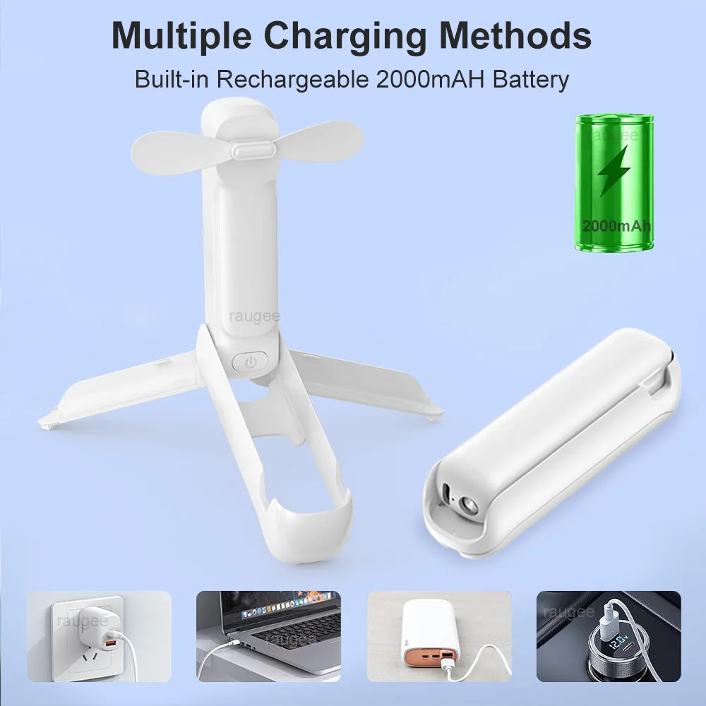 Foldable Handheld Fan USB Rechargeable 3-Speed LED 2000mAh Handheld Portable Fan SPOT