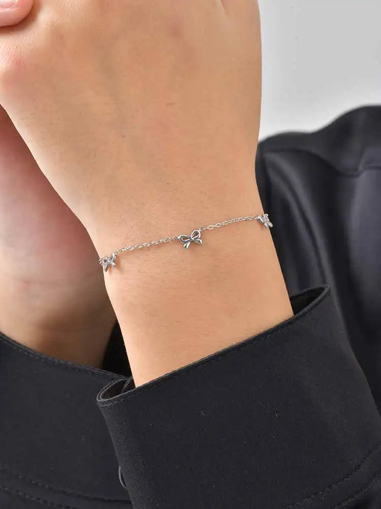 Meaeguet Silver Bow Bracelet – Stainless Steel Layered Chain Chain Link Bracelet SPOT