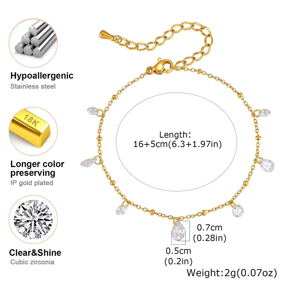 Zirconia Satellite Chain Bracelet – 18K Gold Plated Steel Chain Link Bracelet SPOT