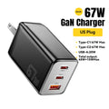Essager GaN 67W 3-Port USB-C Wall Charger PD 3.0 QC 4.0 GaN Wall Charger SPOT US Black