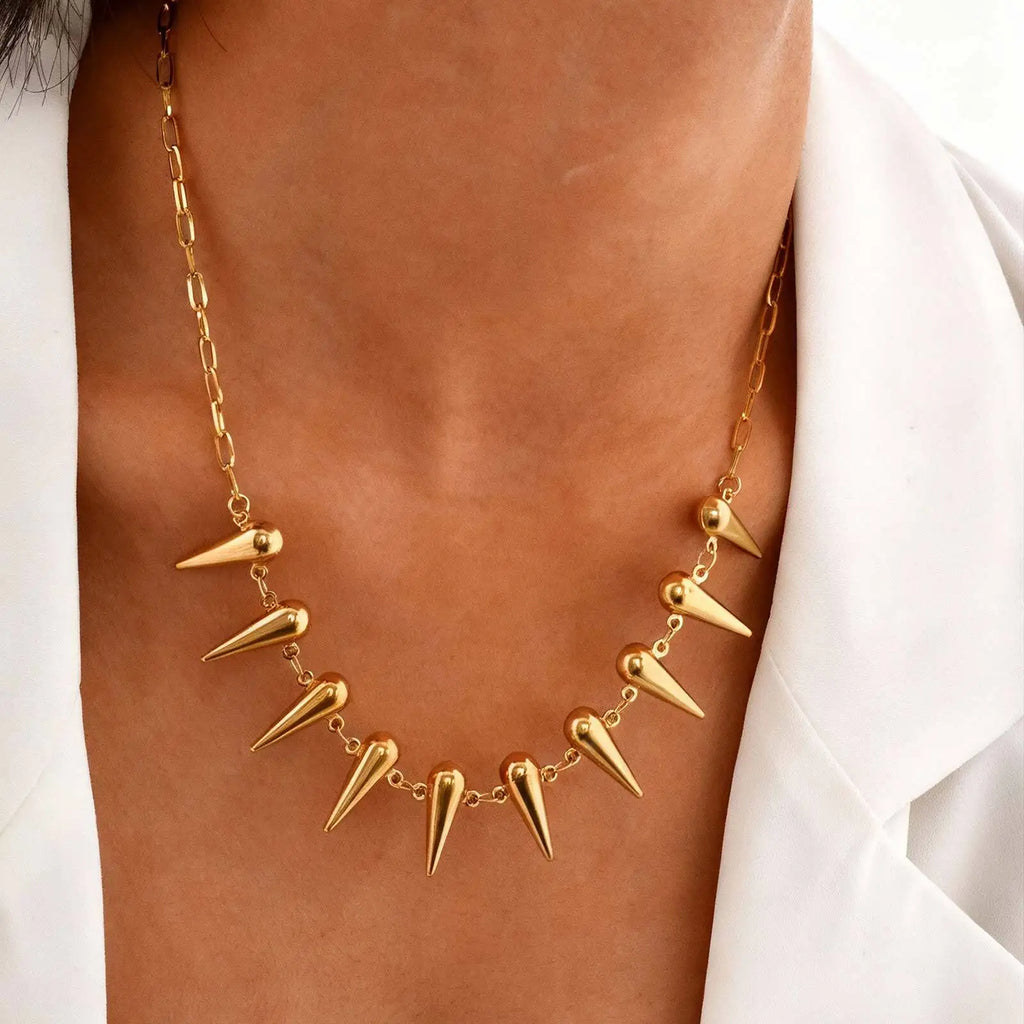Punk Spike Choker Necklace – Gold Stainless Steel Collar Choker Necklace SPOT