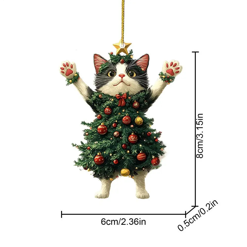 2D Acrylic Cat Christmas Ornament – Cartoon Cat Tree Pendant Christmas Tree Ornament SPOT White