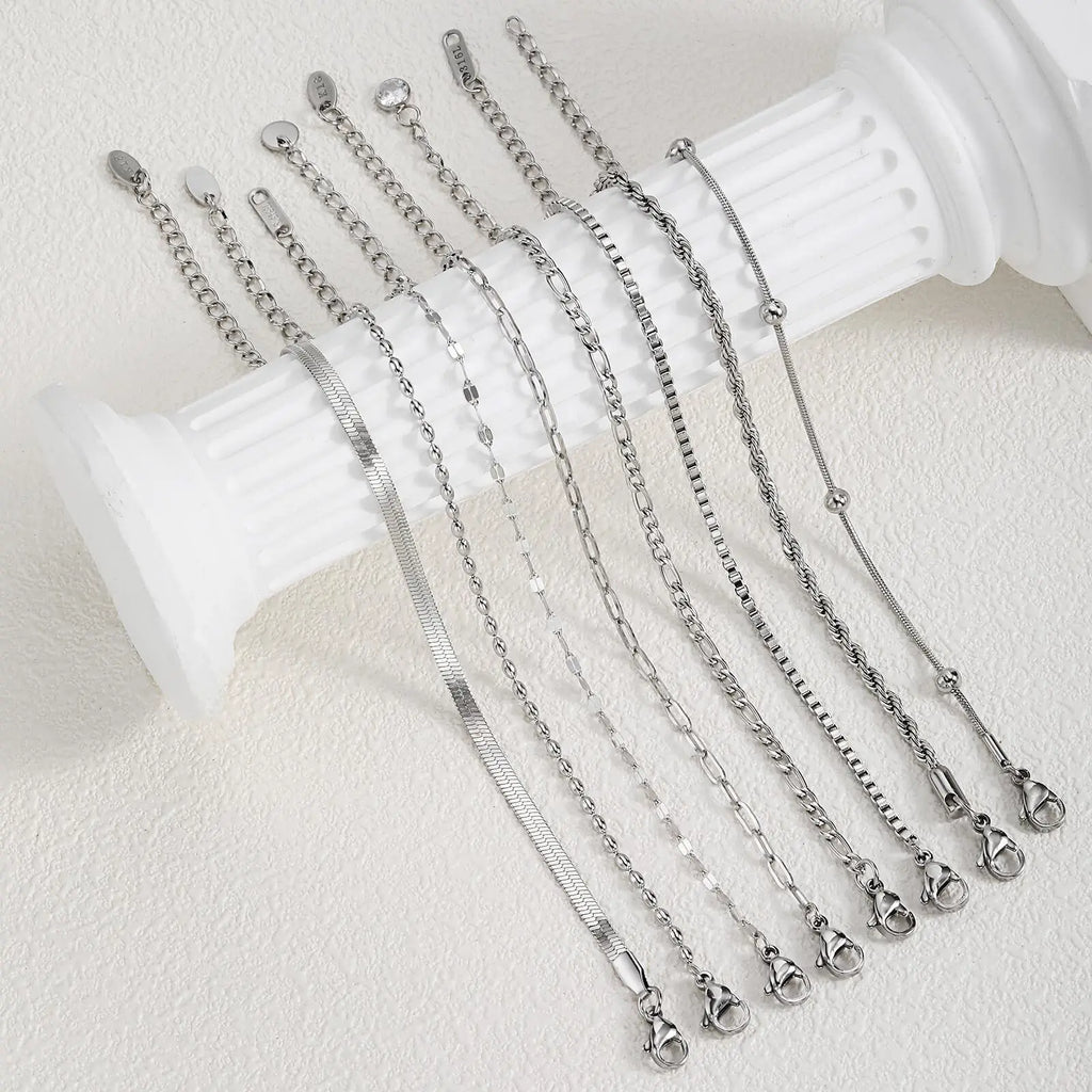 Women's Silver Stainless Steel Stackable Bracelet Set – 5 Pc Stackable Bracelet Set SPOT