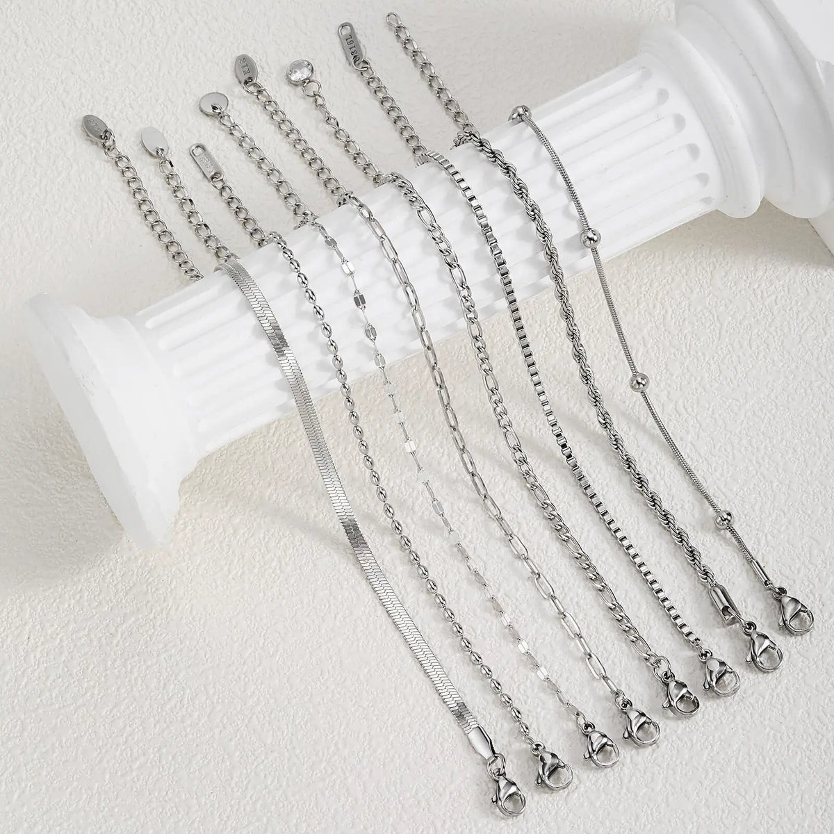 Women's Silver Stainless Steel Stackable Bracelet Set – 5 Pc Stackable Bracelet Set SPOT