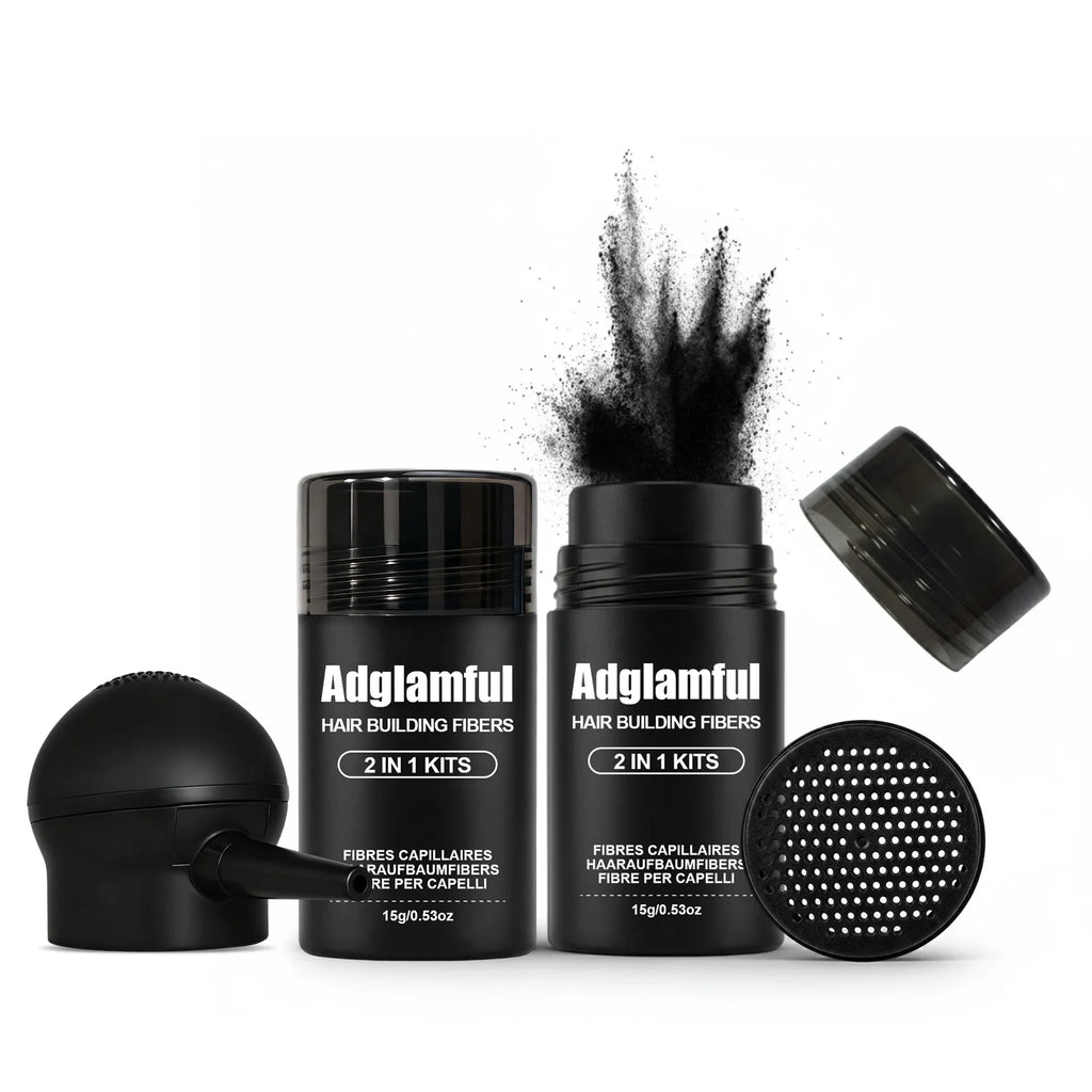 Adglamful Hair Fiber Kit – 2 Powders + Spray for Instant Volume Hair Fiber Kit SPOT Medium Brown