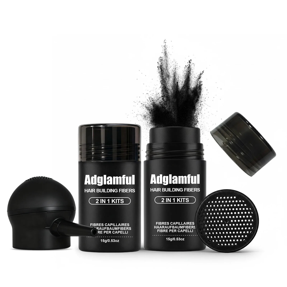 Adglamful Hair Fiber Kit – 2 Powders + Spray for Instant Volume Hair Fiber Kit SPOT Medium Brown