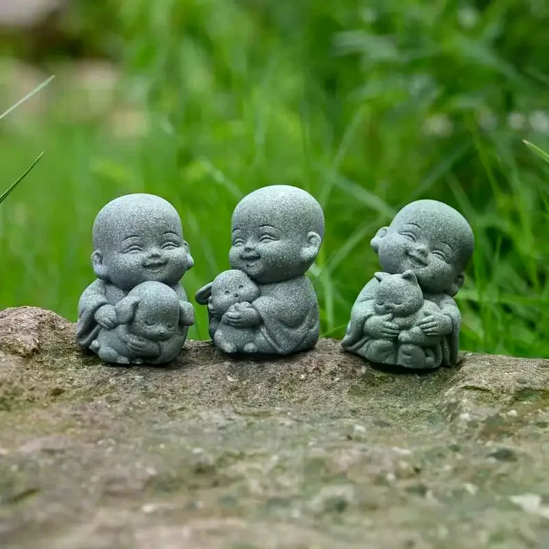 Zen Monk & Animal Statue – Resin Garden Sculpture Indoor/Outdoor Garden Sculpture SPOT