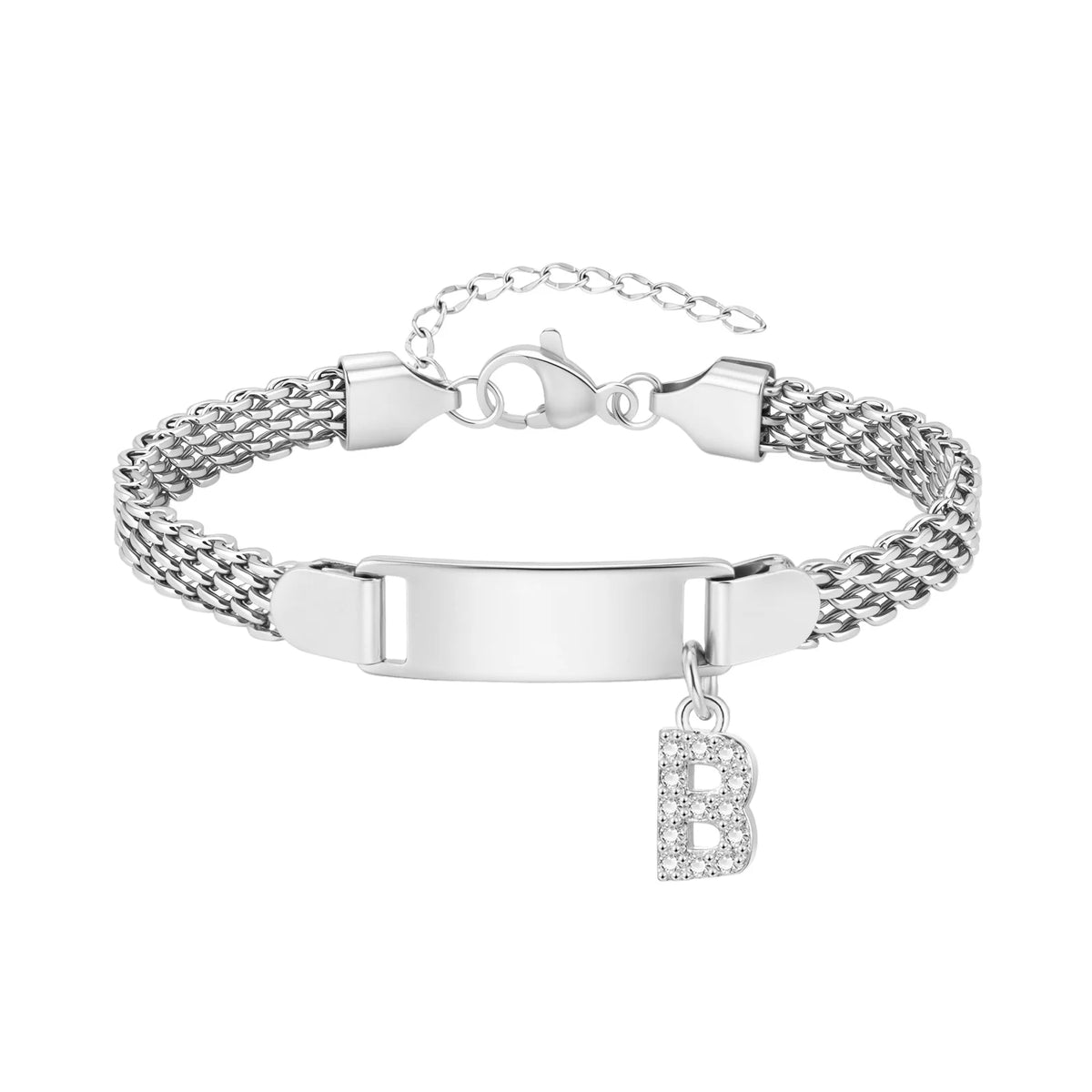 Personalized Initial ID Bracelet – Custom Stainless Steel Gift ID Charm Bracelet SPOT B Women 16cm-21cm Silver Color