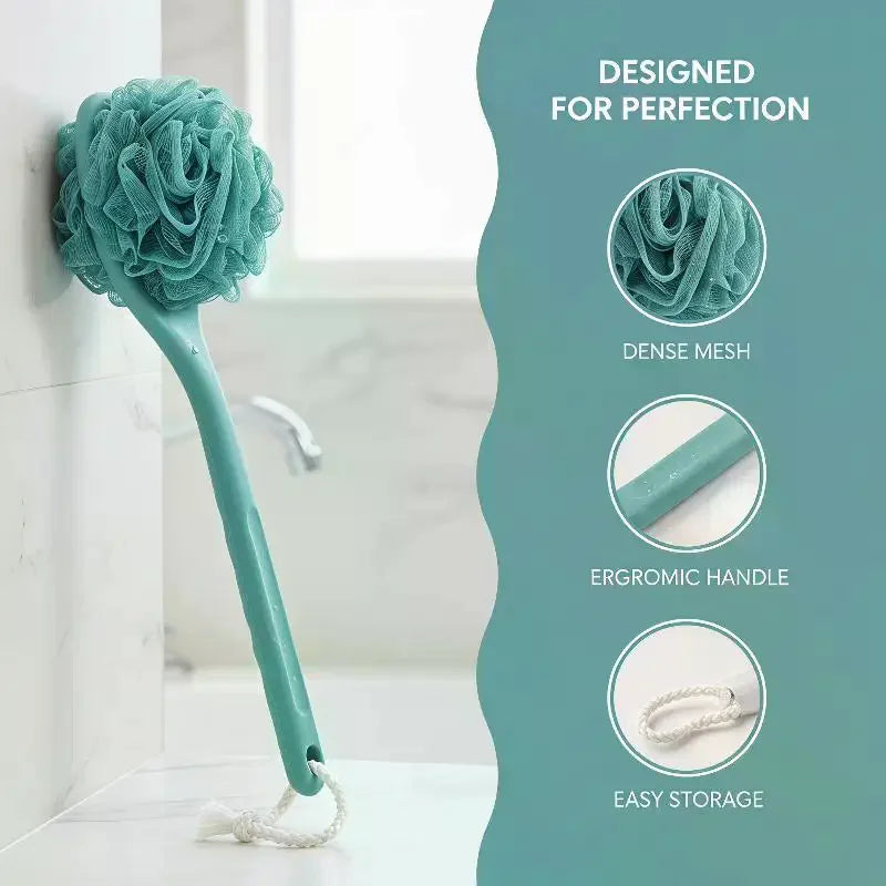 Long Handle Back Scrubber – Soft Loofah Mesh Shower Brush Body Shower Brush SPOT