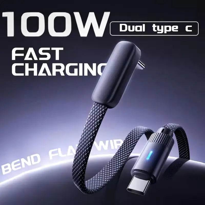 90° Dual USB-C Fast Charging Cable – Flat 5A iPhone & Android USB-C Charging Cable SPOT
