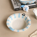 Seal & Penguin Ceramic Deep Plate – Blue Striped Round Dish Ceramic Dining Plate SPOT Blue