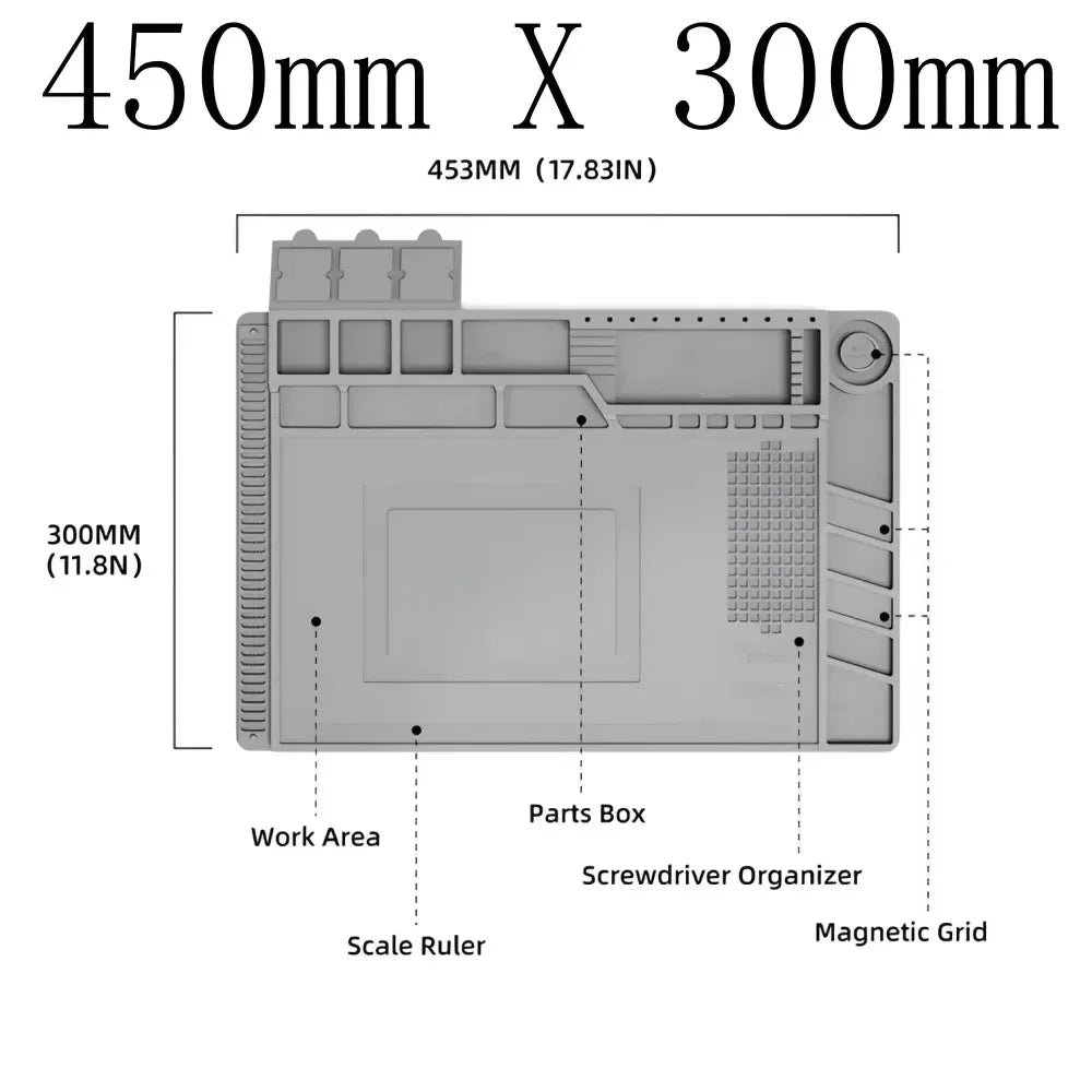 ESD Antistatic Soldering Mat – Heat-Resistant Silicone Work Pad ESD Soldering Mat SPOT Grey 450 X 300mm