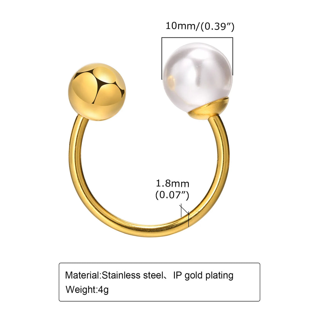 Pearl Beaded Stainless Steel Cuff Ring – Women's Gold Statement Ring Pearl Cuff Ring SPOT
