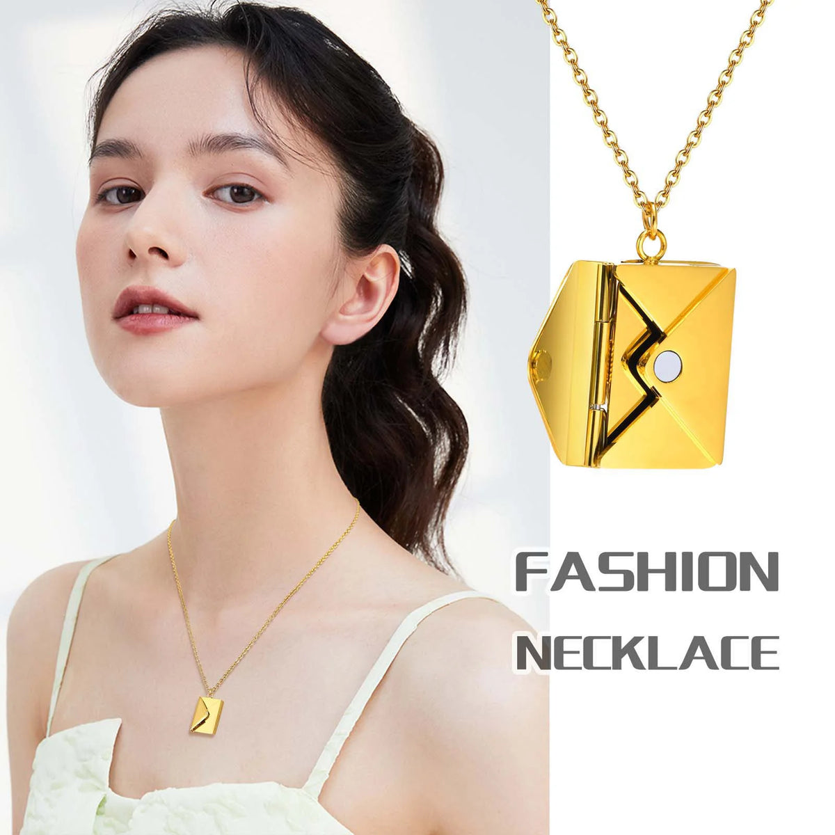 Personalized Envelope Locket Necklace – Engraved Secret Message Locket Pendant Necklace SPOT