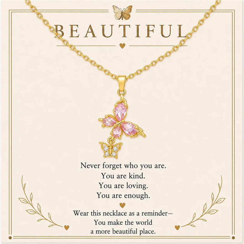 Double Butterfly Necklace – 18K Gold Plated Pink CZ Pendant Pendant Necklace SPOT Default Title