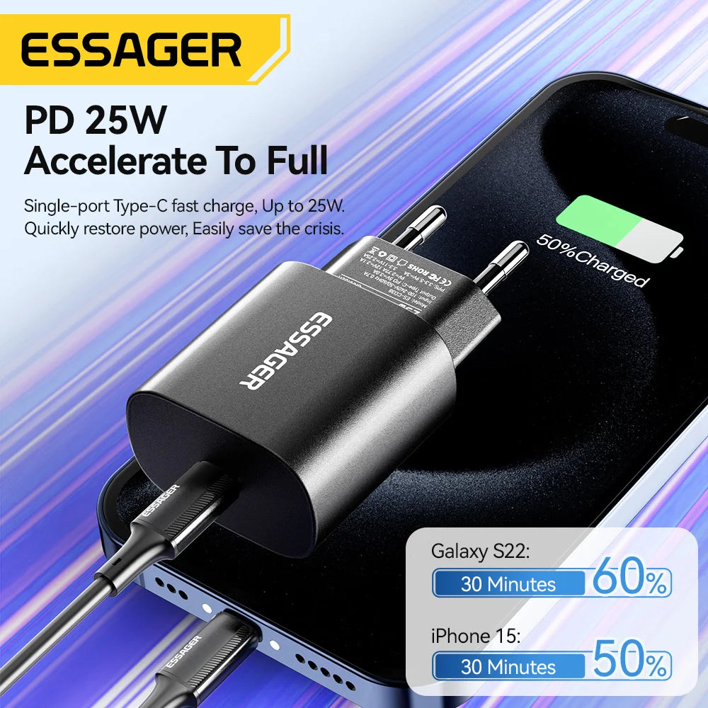 Essager 25W USB-C PD Fast Charger Set with Cable – Multi-Device USB-C Fast Charger SPOT