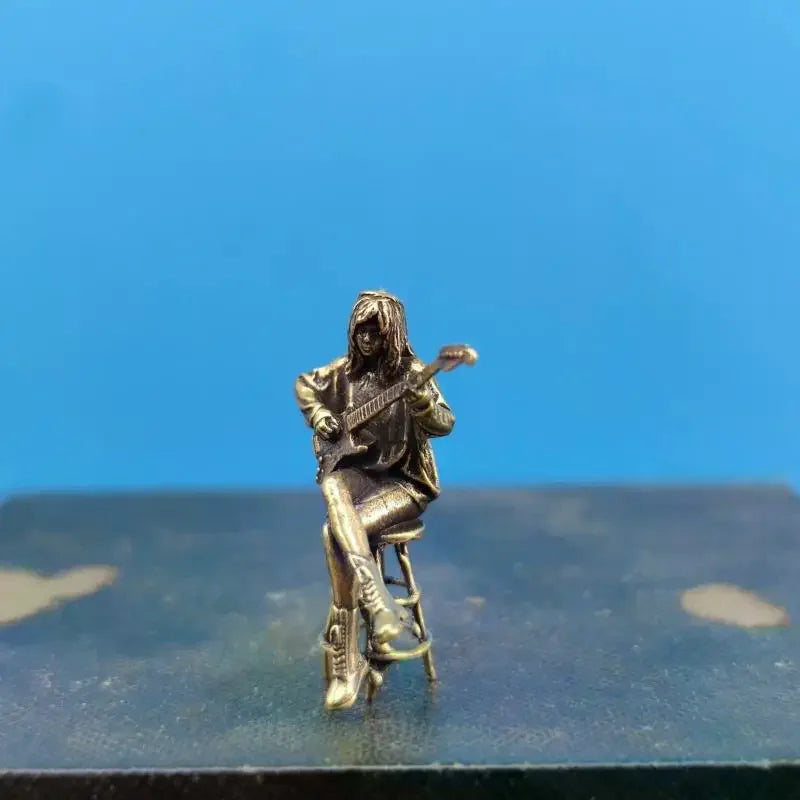 Vintage Female Guitarist Brass Mini Figurine | Retro Décor Decorative Figurine SPOT