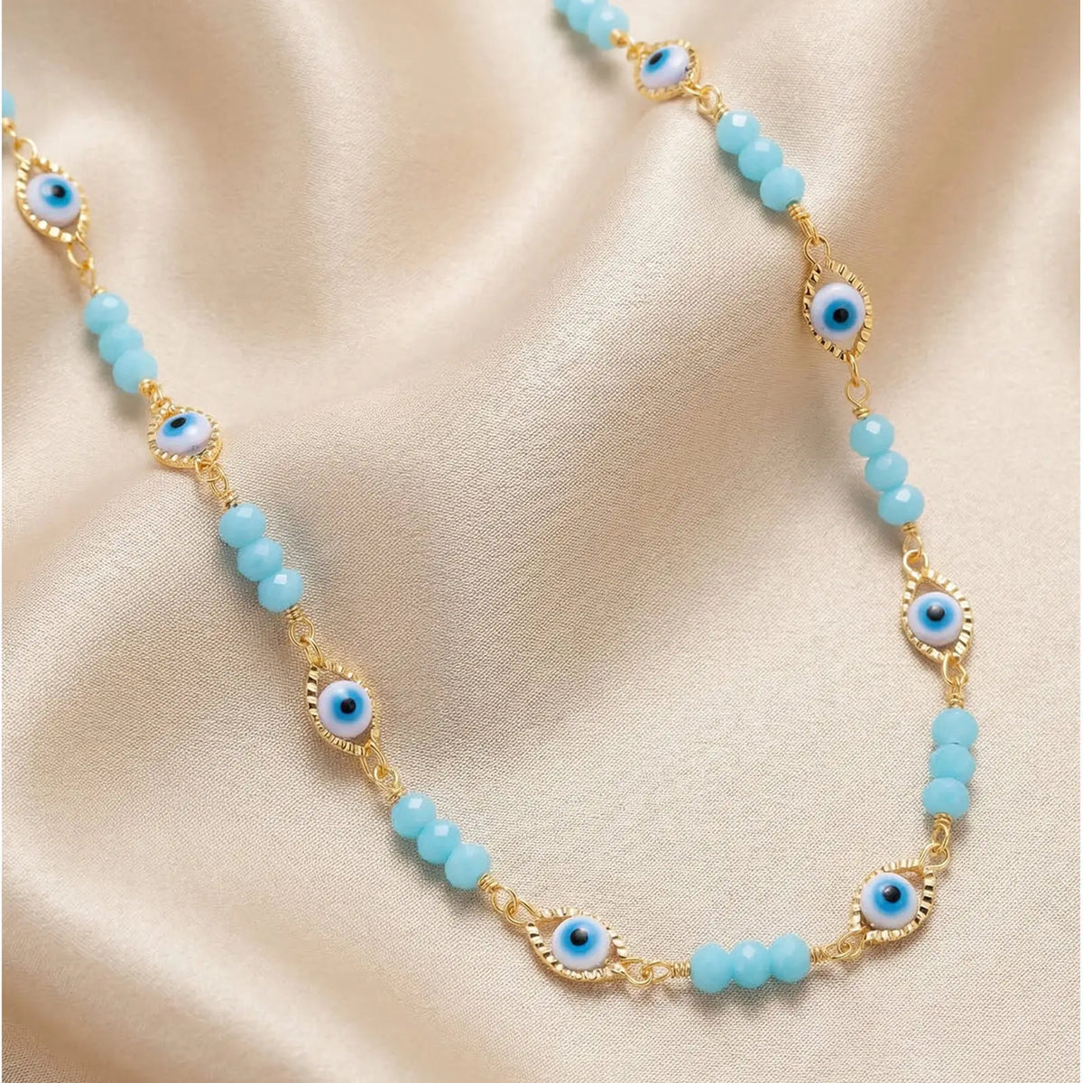 Evil Eye Blue Beaded Choker – Turkish Nazar Necklace for Women Beaded Choker Necklace SPOT