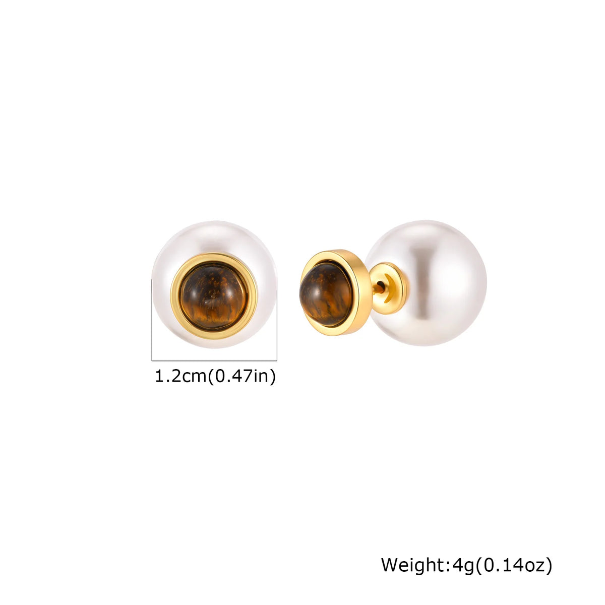 Tiger Eye Pearl Stainless Steel Stud Earrings – Gold, Waterproof Stud Earrings SPOT