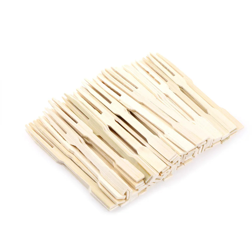 100-Pack Bamboo Disposable Fruit & Dessert Forks – Party Set Disposable Bamboo Forks SPOT 100pcs