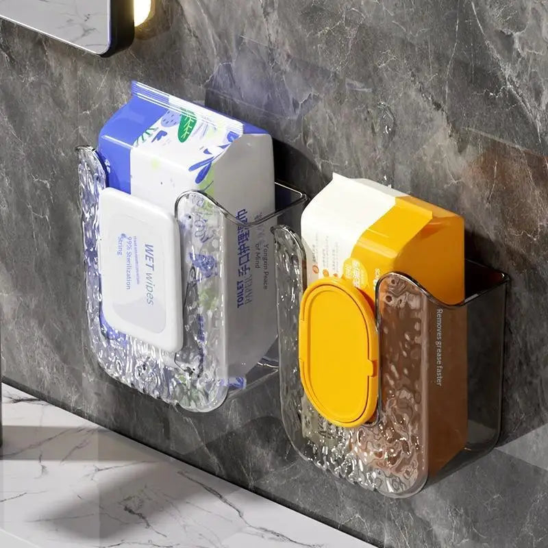 No-Drill Wall-Mounted Wet Wipe Holder – Transparent Plastic Bathroom Wall Organizer SPOT