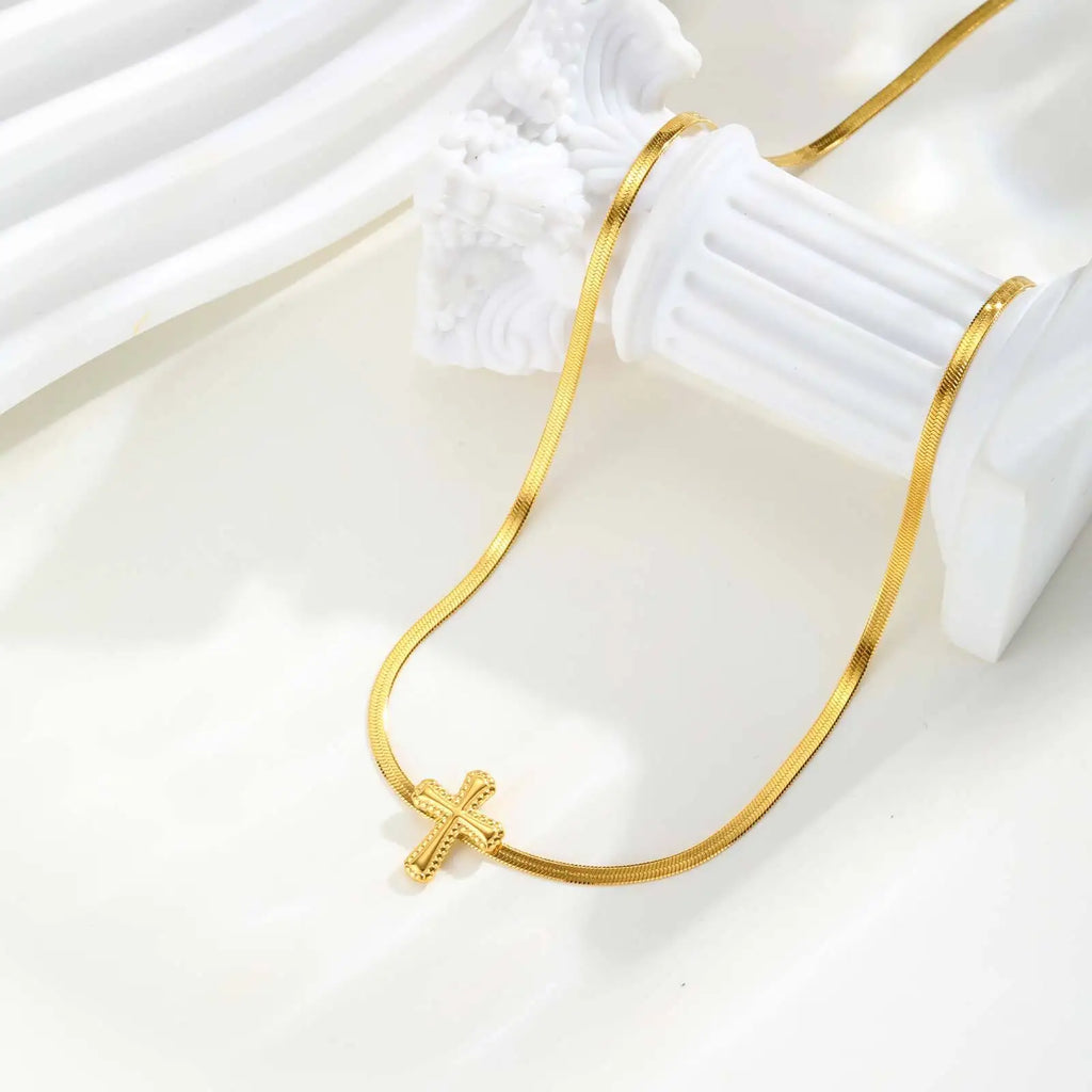 Cross Choker Snake Chain Necklace – Stainless Steel Women's Choker Necklace SPOT