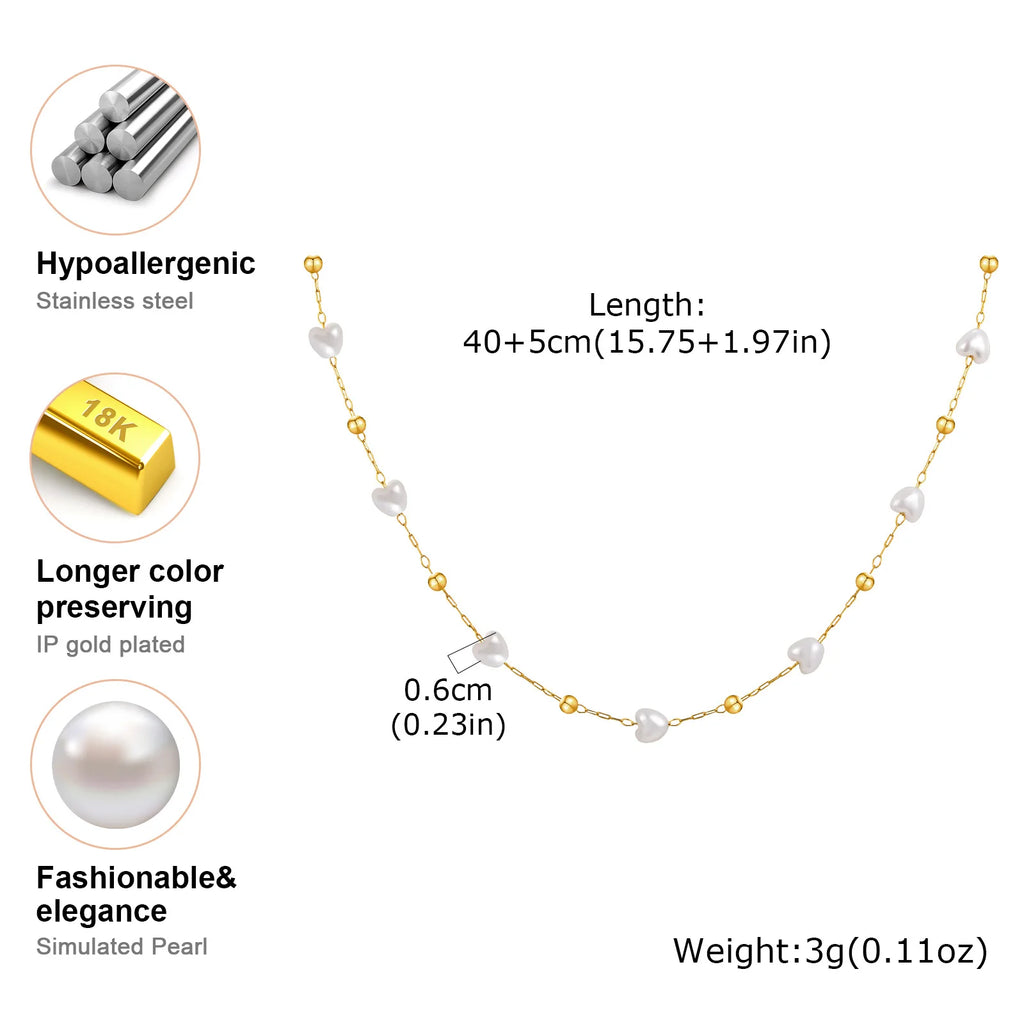 Love Heart Pearl Necklace – 18K Gold Plated, Waterproof Gift Pearl Chain Necklace SPOT