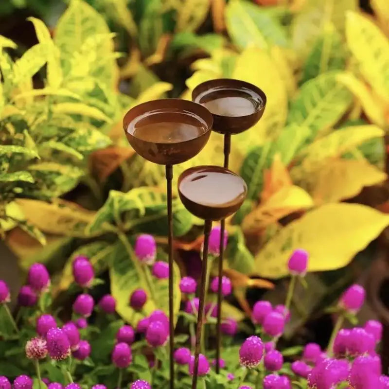 3-Pack Rustic Metal Rain Catcher Garden Stakes – Aged Bronze Garden Stake Ornament SPOT